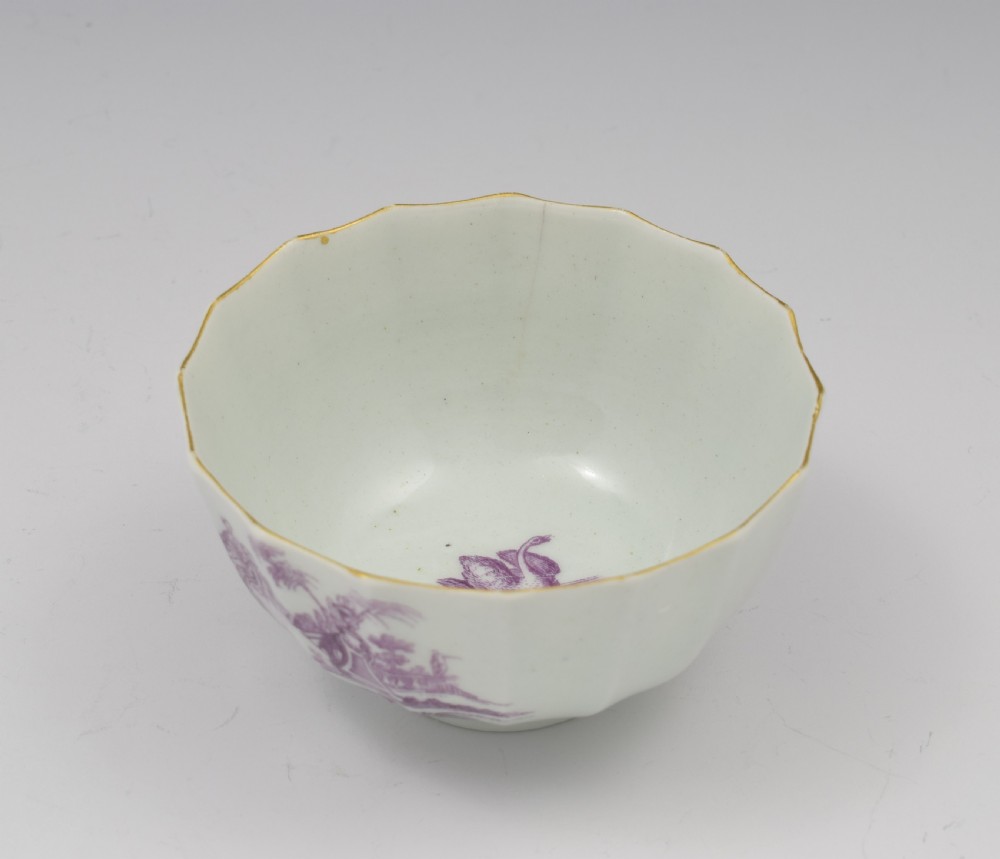 Rare Worcester Porcelain Lilac Printed L'Amour Tea Bowl View VIII