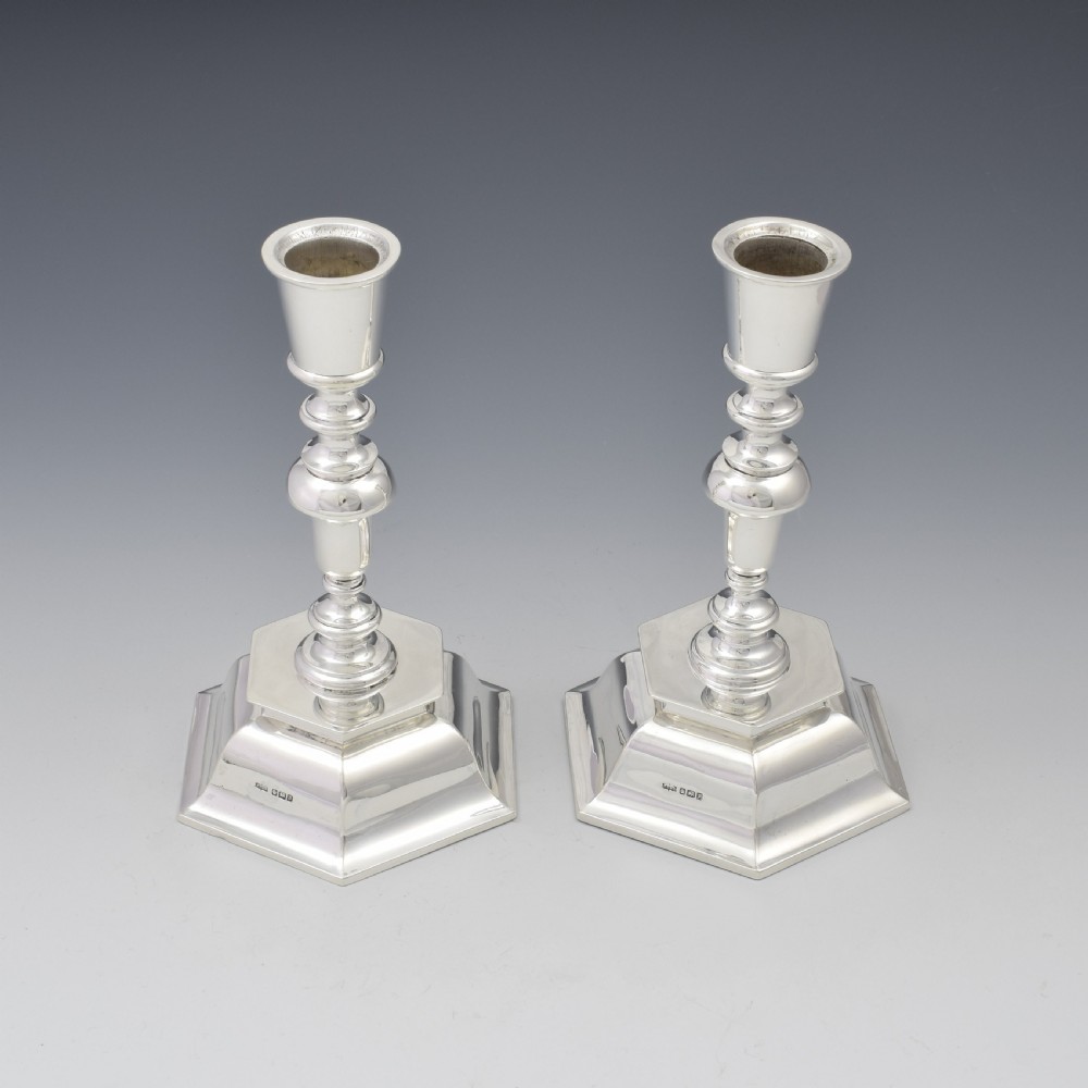 Pair Of Antique Edwardian Sterling Silver Hexagonal Candlesticks View III