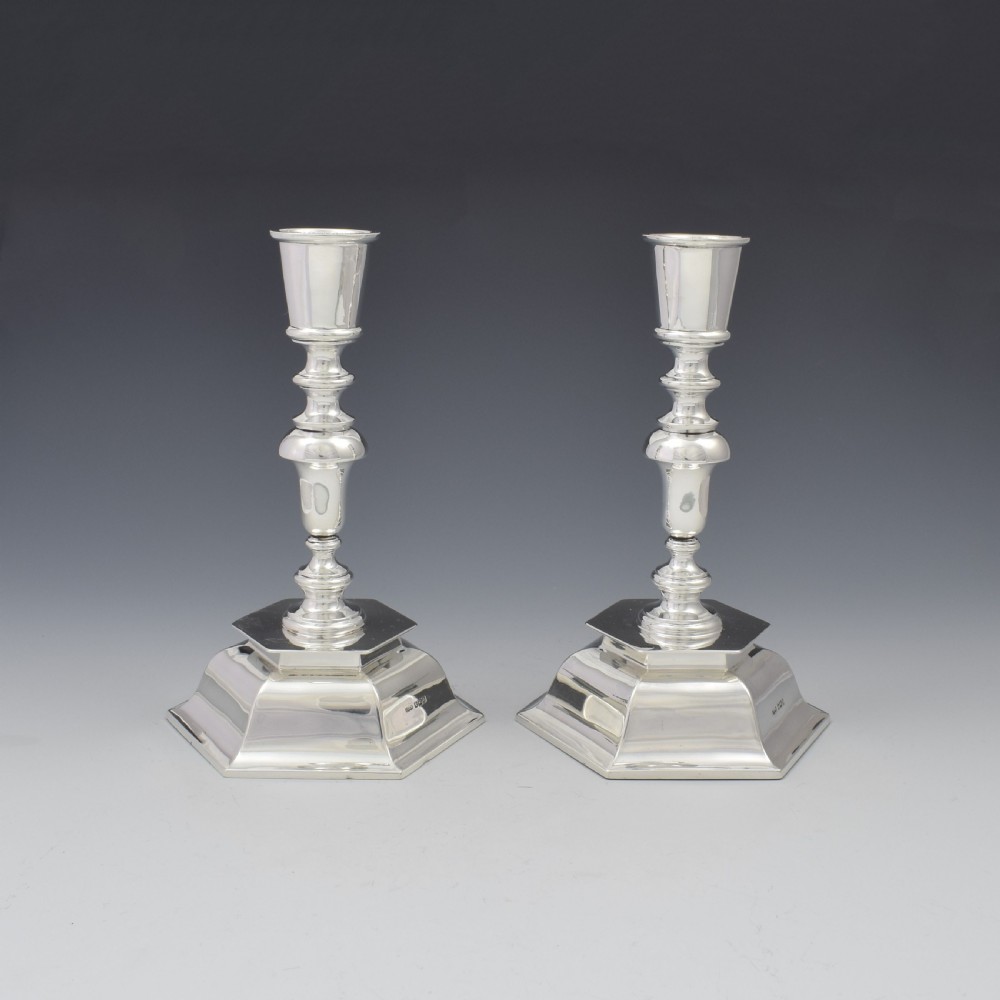Pair Of Antique Edwardian Sterling Silver Hexagonal Candlesticks View IV