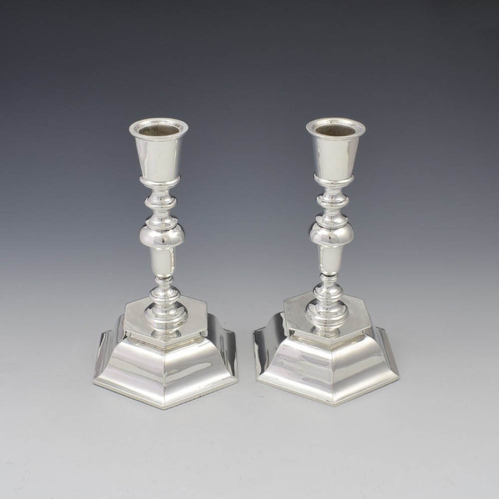 Pair Of Antique Edwardian Sterling Silver Hexagonal Candlesticks View V