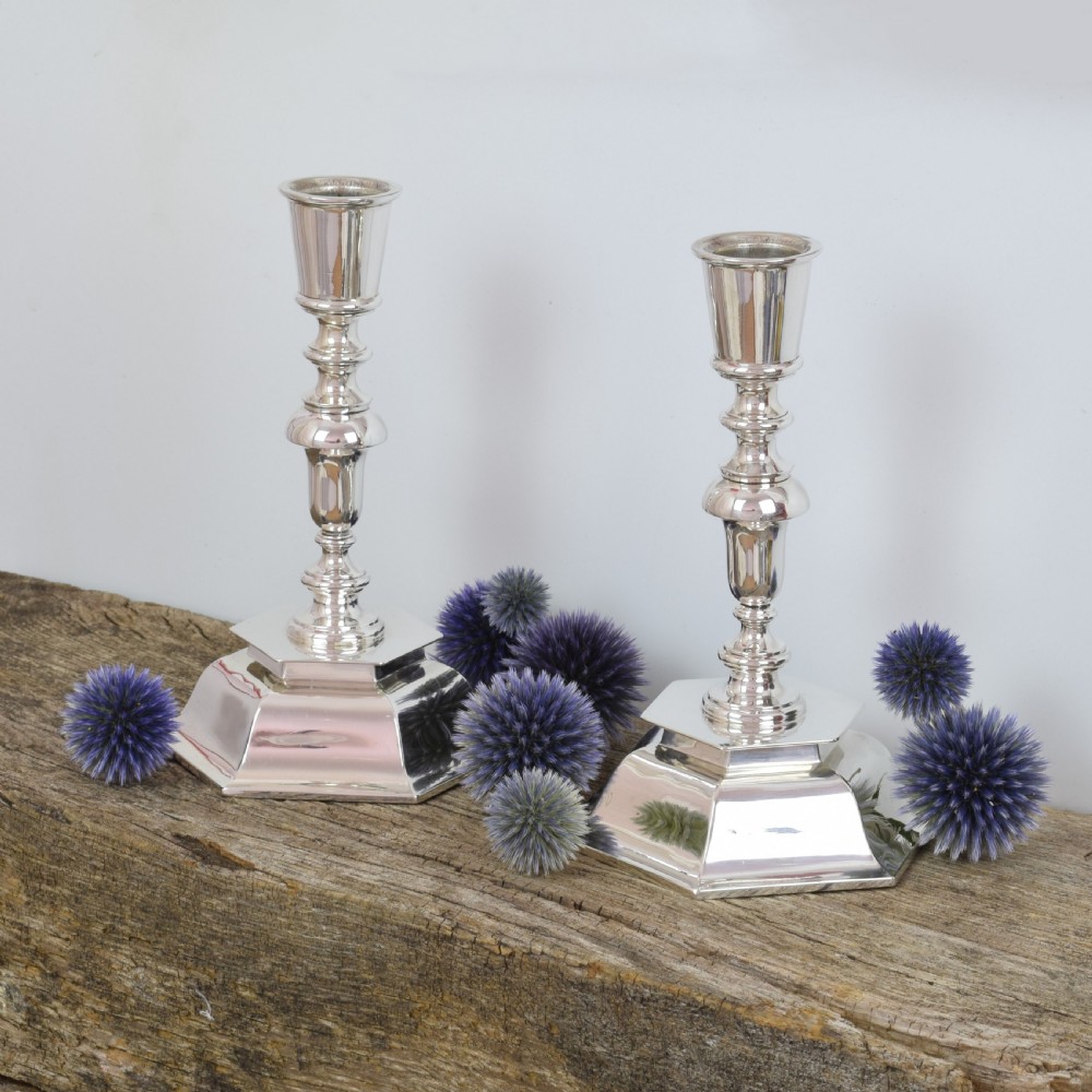 Pair Of Antique Edwardian Sterling Silver Hexagonal Candlesticks View IX
