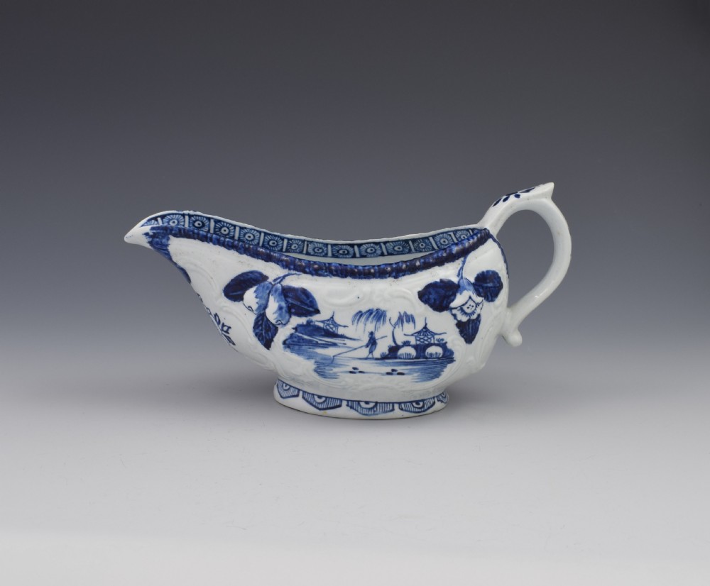 Early Derby Porcelain Blue & White Sauce Boat Chinese Scenes c.1760-65