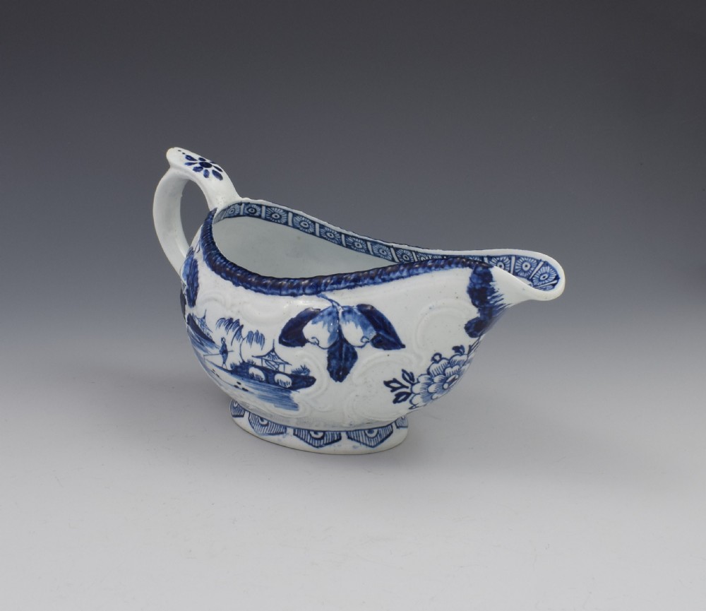 Early Derby Porcelain Blue & White Sauce Boat Chinese Scenes c.1760-65 View V
