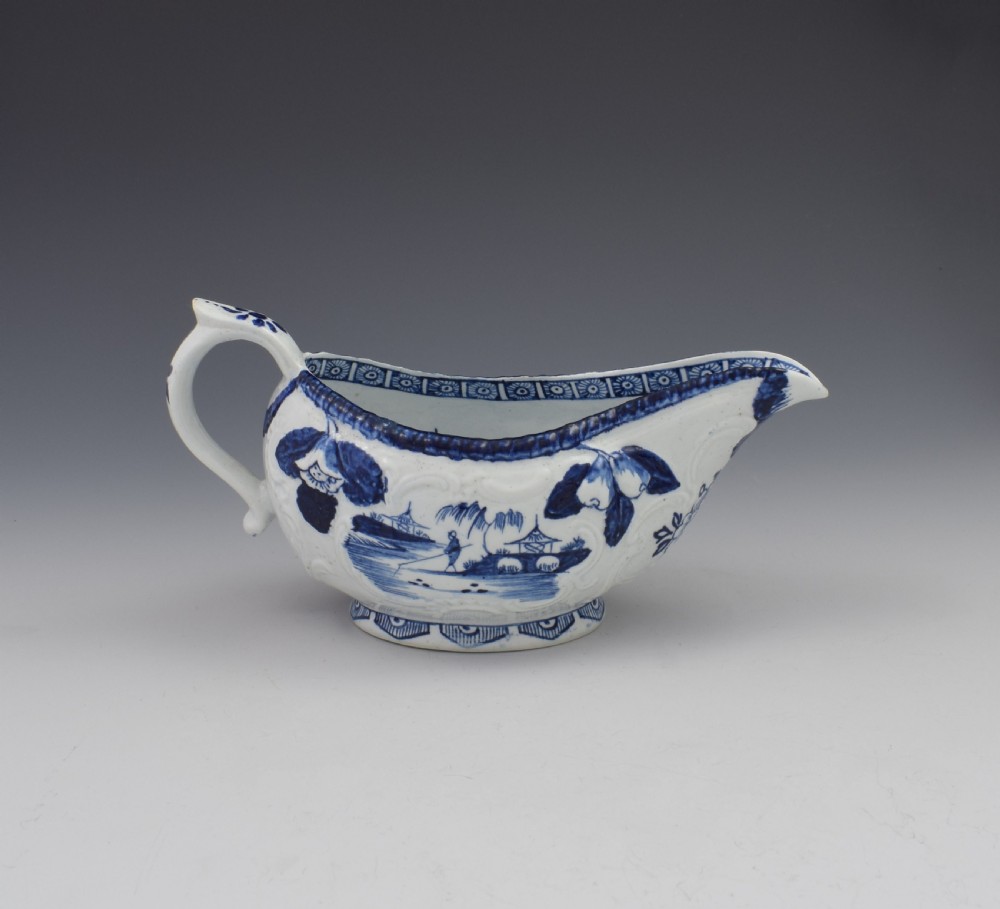 Early Derby Porcelain Blue & White Sauce Boat Chinese Scenes c.1760-65 View VI