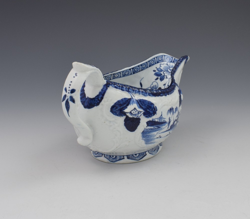 Early Derby Porcelain Blue & White Sauce Boat Chinese Scenes c.1760-65 View VII