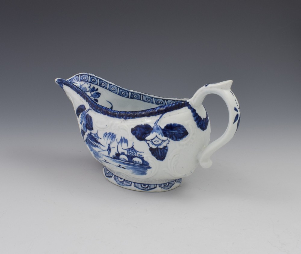 Early Derby Porcelain Blue & White Sauce Boat Chinese Scenes c.1760-65 View IX