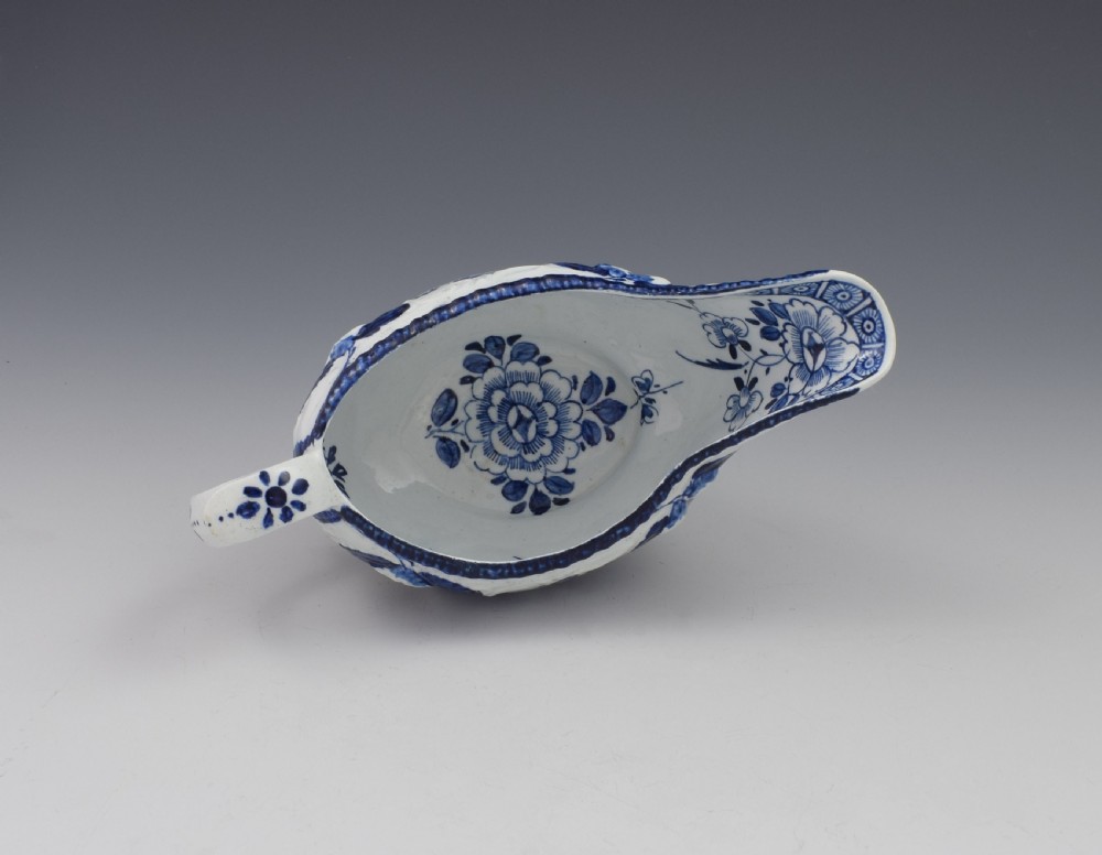 Early Derby Porcelain Blue & White Sauce Boat Chinese Scenes c.1760-65 View X