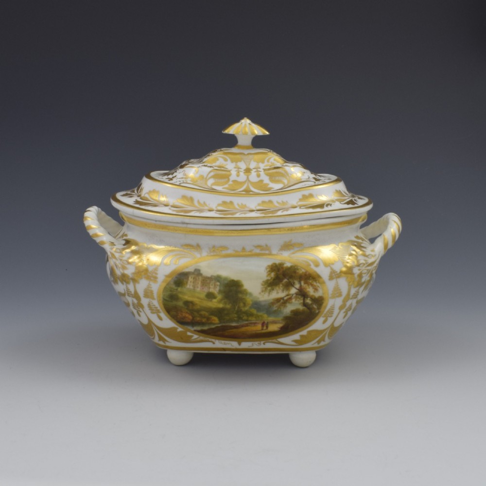 Derby Porcelain Sucrier & Cover Landscapes Berkshire & Wales c.1815