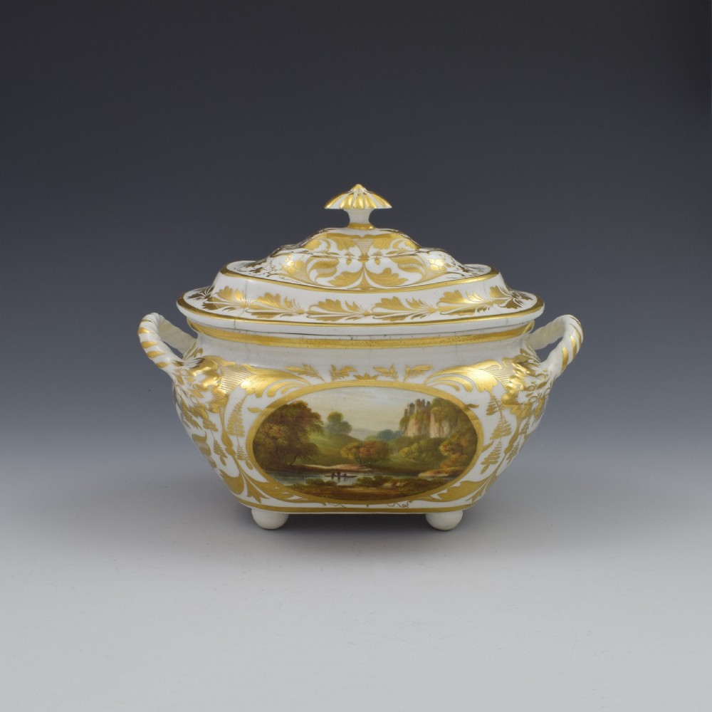 Derby Porcelain Sucrier & Cover Landscapes Berkshire & Wales c.1815 View V