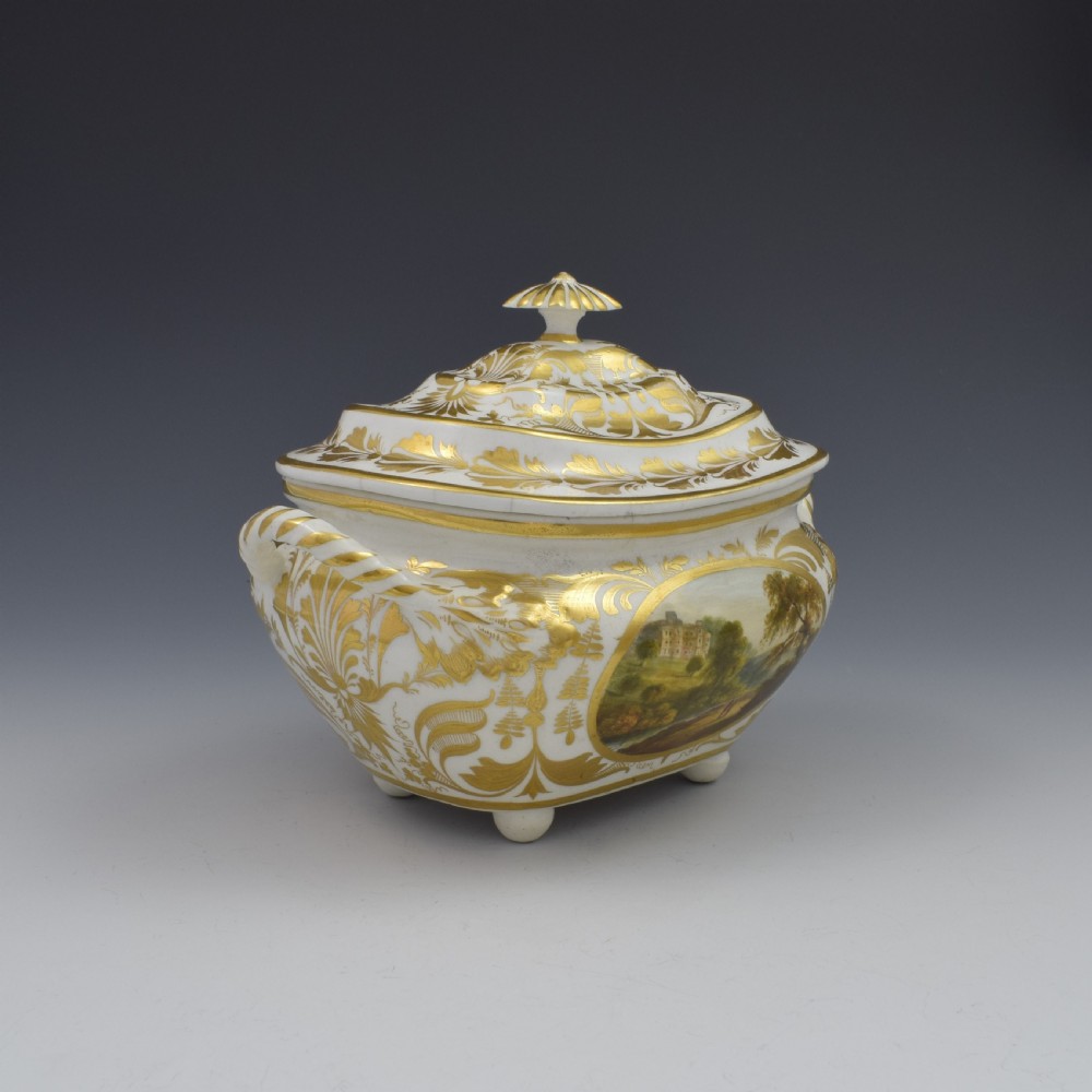 Derby Porcelain Sucrier & Cover Landscapes Berkshire & Wales c.1815 View VIII