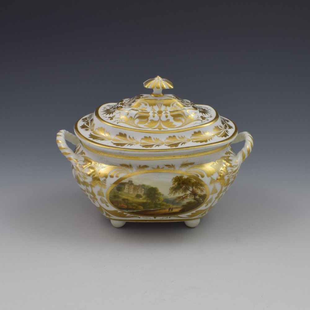 Derby Porcelain Sucrier & Cover Landscapes Berkshire & Wales c.1815 View IX
