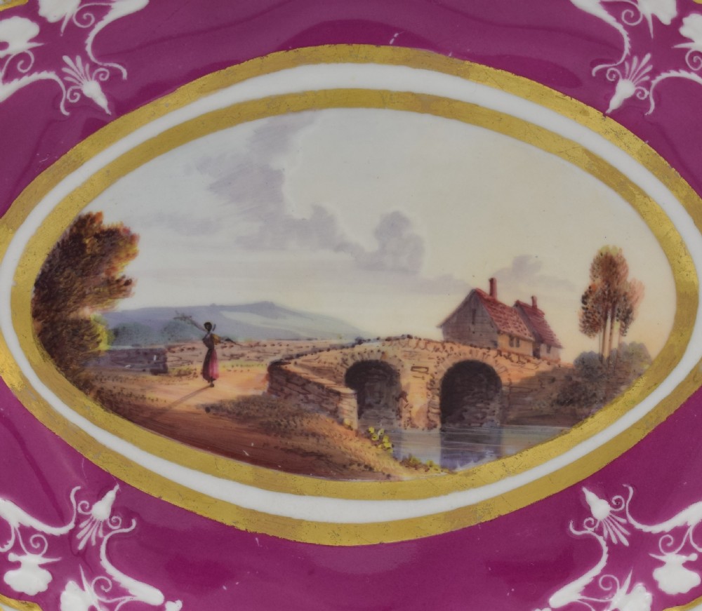 Spode Porcelain Dessert Dish Landscape View Chapelizod Bridge c.1825 View II