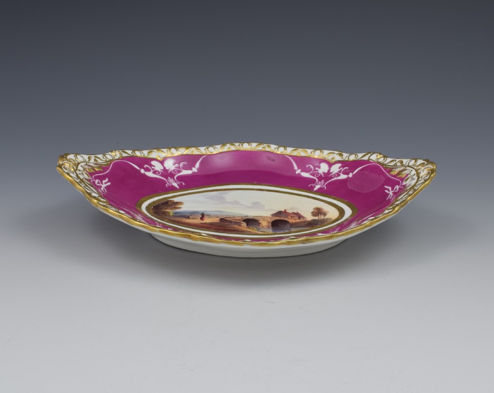 Spode Porcelain Dessert Dish Landscape View Chapelizod Bridge c.1825 View IV