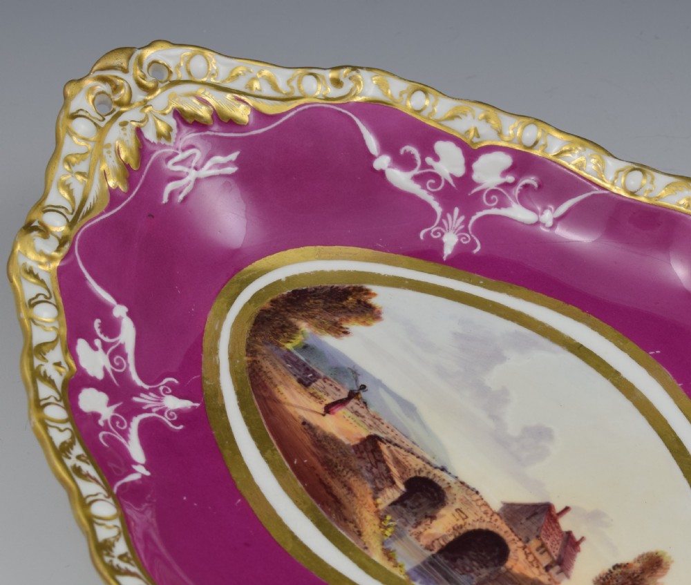 Spode Porcelain Dessert Dish Landscape View Chapelizod Bridge c.1825 View V