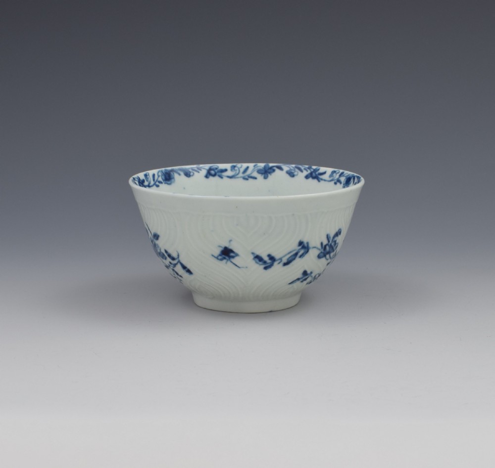 First Period Worcester Porcelain Feather Moulded Floral Small Slop Bowl View II