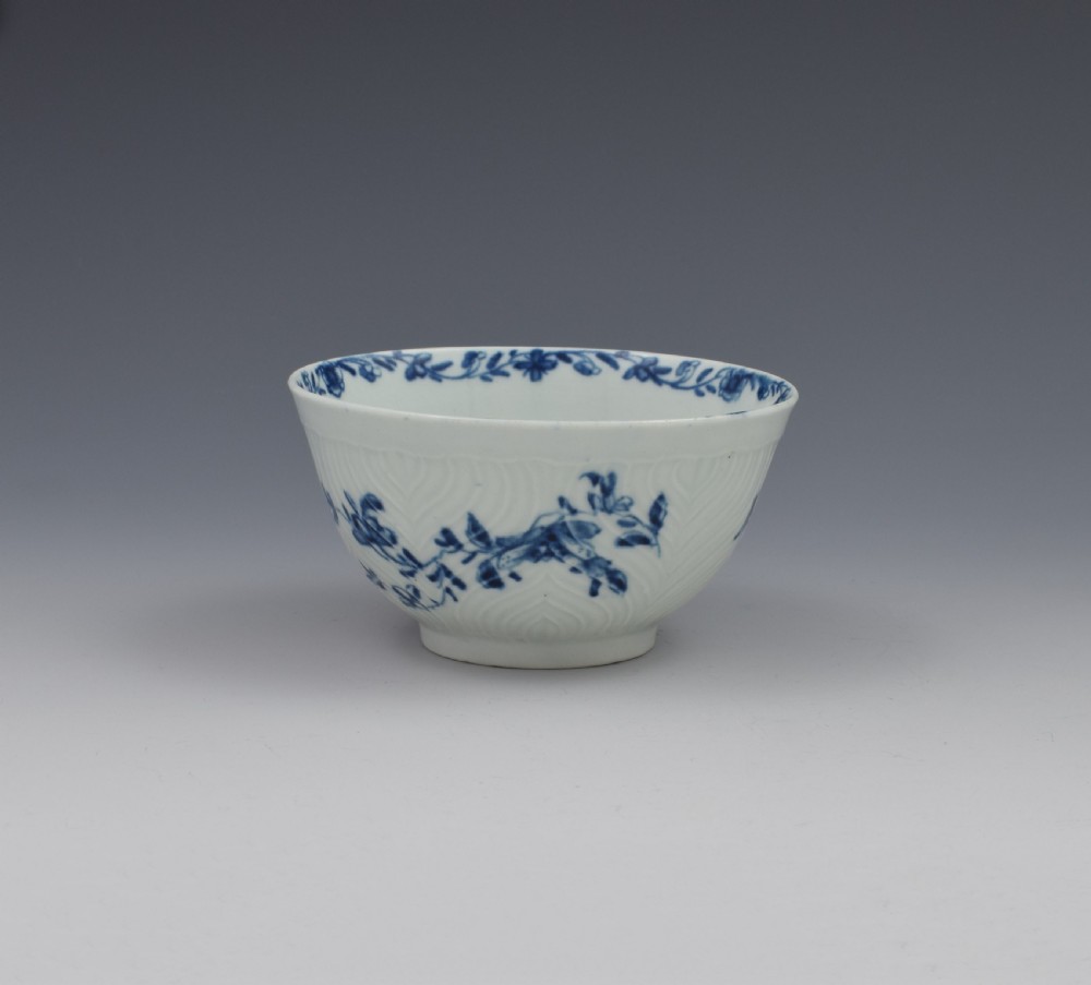 First Period Worcester Porcelain Feather Moulded Floral Small Slop Bowl View III