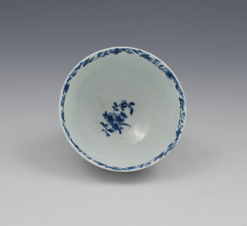 First Period Worcester Porcelain Feather Moulded Floral Small Slop Bowl View IV