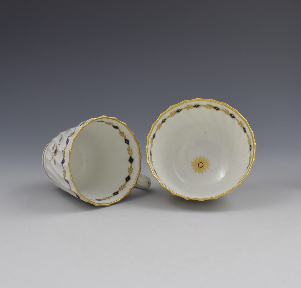 Flight Period Worcester Porcelain Spiral Fluted Trio, Tea Bowl, Cup & Saucer View IX