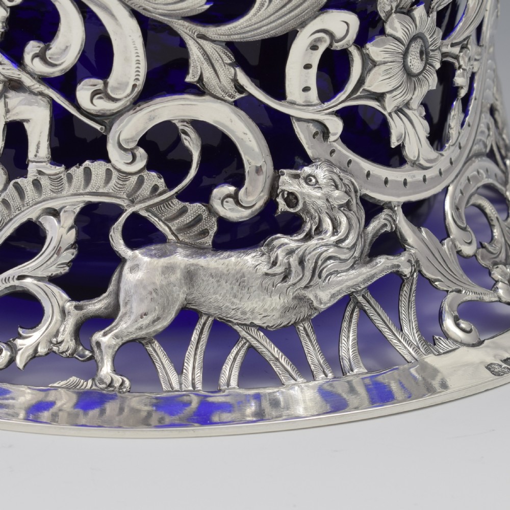 Large Victorian Irish Silver Dish (Potato) Ring Wakely & Wheeler Wild Animals View X