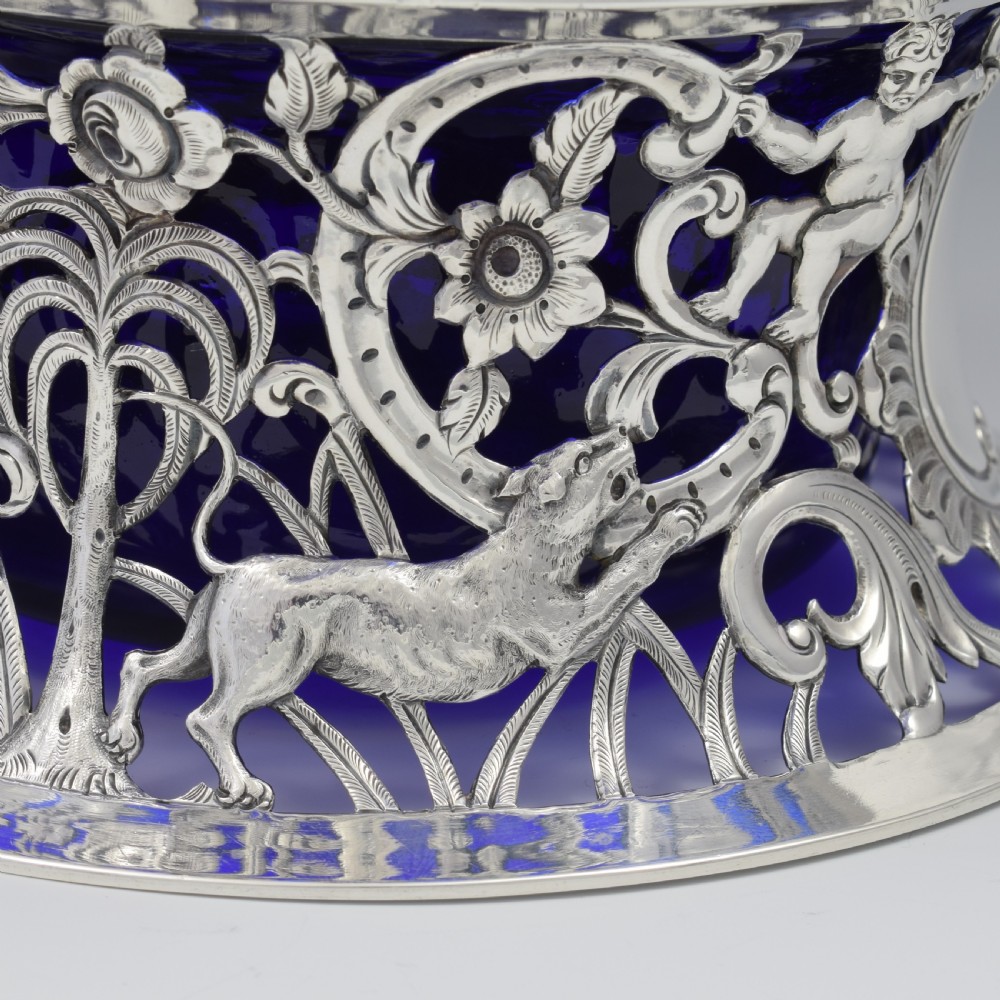 Large Victorian Irish Silver Dish (Potato) Ring Wakely & Wheeler Wild Animals View XIV