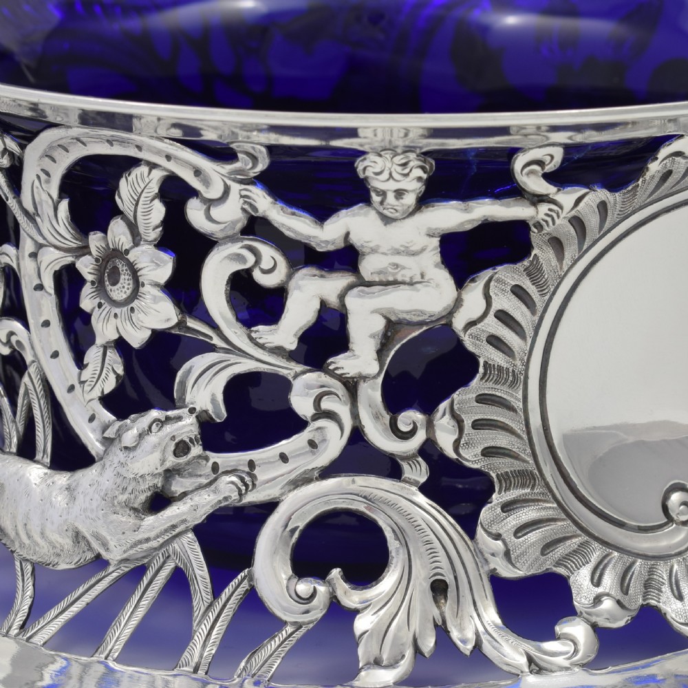 Large Victorian Irish Silver Dish (Potato) Ring Wakely & Wheeler Wild Animals View XV