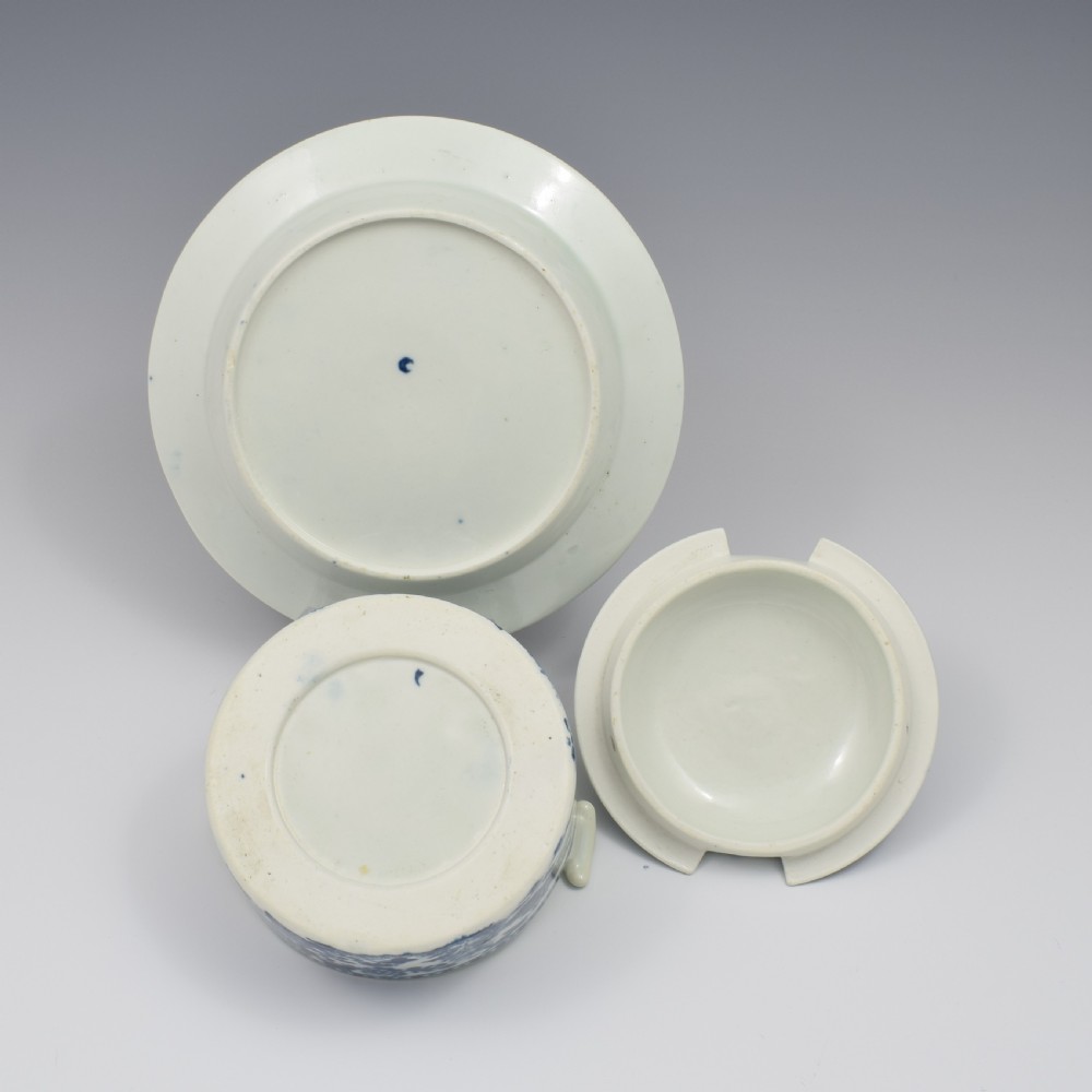 First Period Worcester Porcelain Butter Tub & Stand Fence Pattern c.1770 View VI
