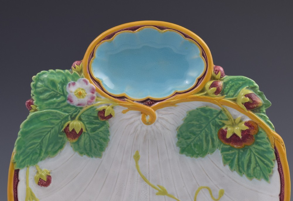 Minton Majolica Strawberry Server Dish White Ground 1872 View VII