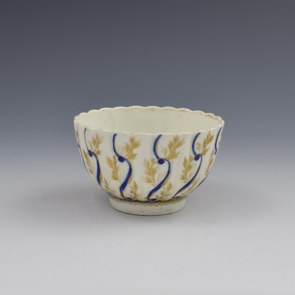 First Period Worcester Porcelain Fluted Tea Bowl  View III