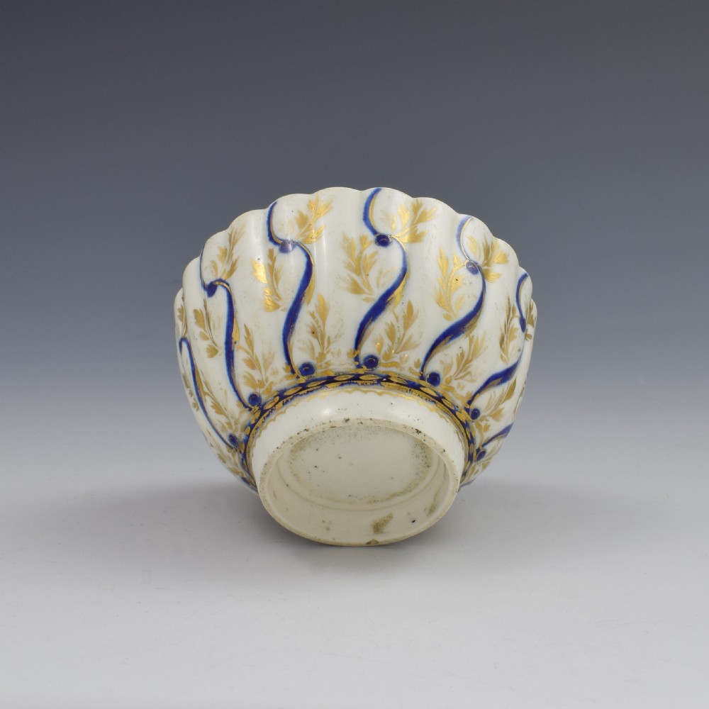 First Period Worcester Porcelain Fluted Tea Bowl  View IV