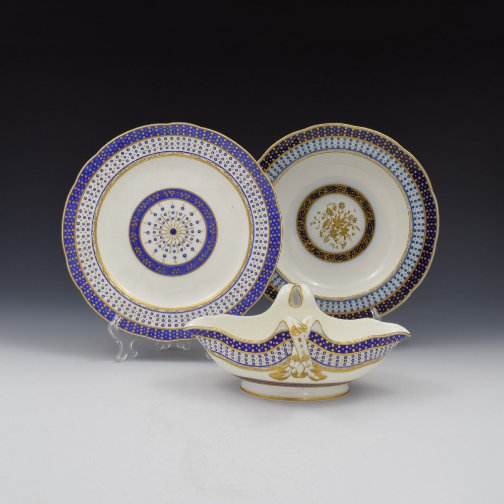 18th Century Sevres Porcelain Sauciere A Deux Sauceboat & Plate Pois Bleu 1788 View II