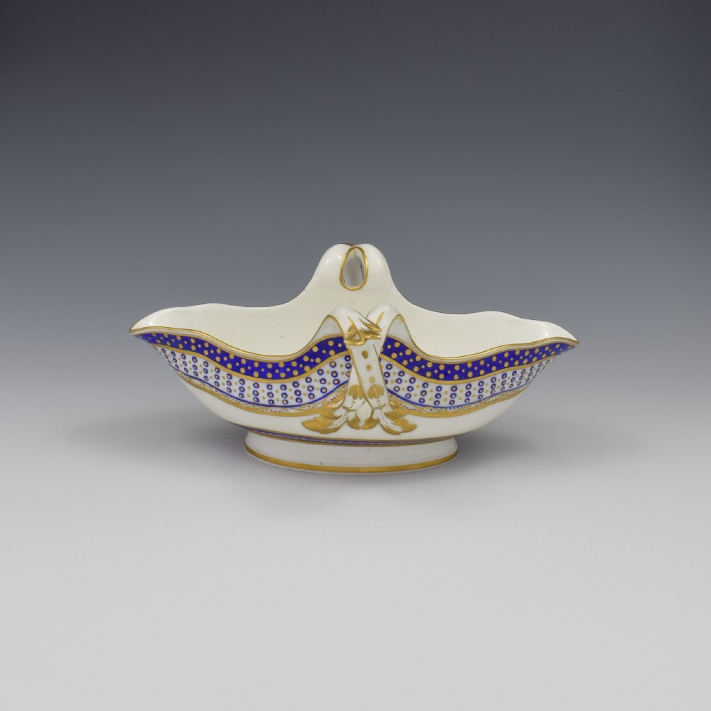 18th Century Sevres Porcelain Sauciere A Deux Sauceboat & Plate Pois Bleu 1788 View III