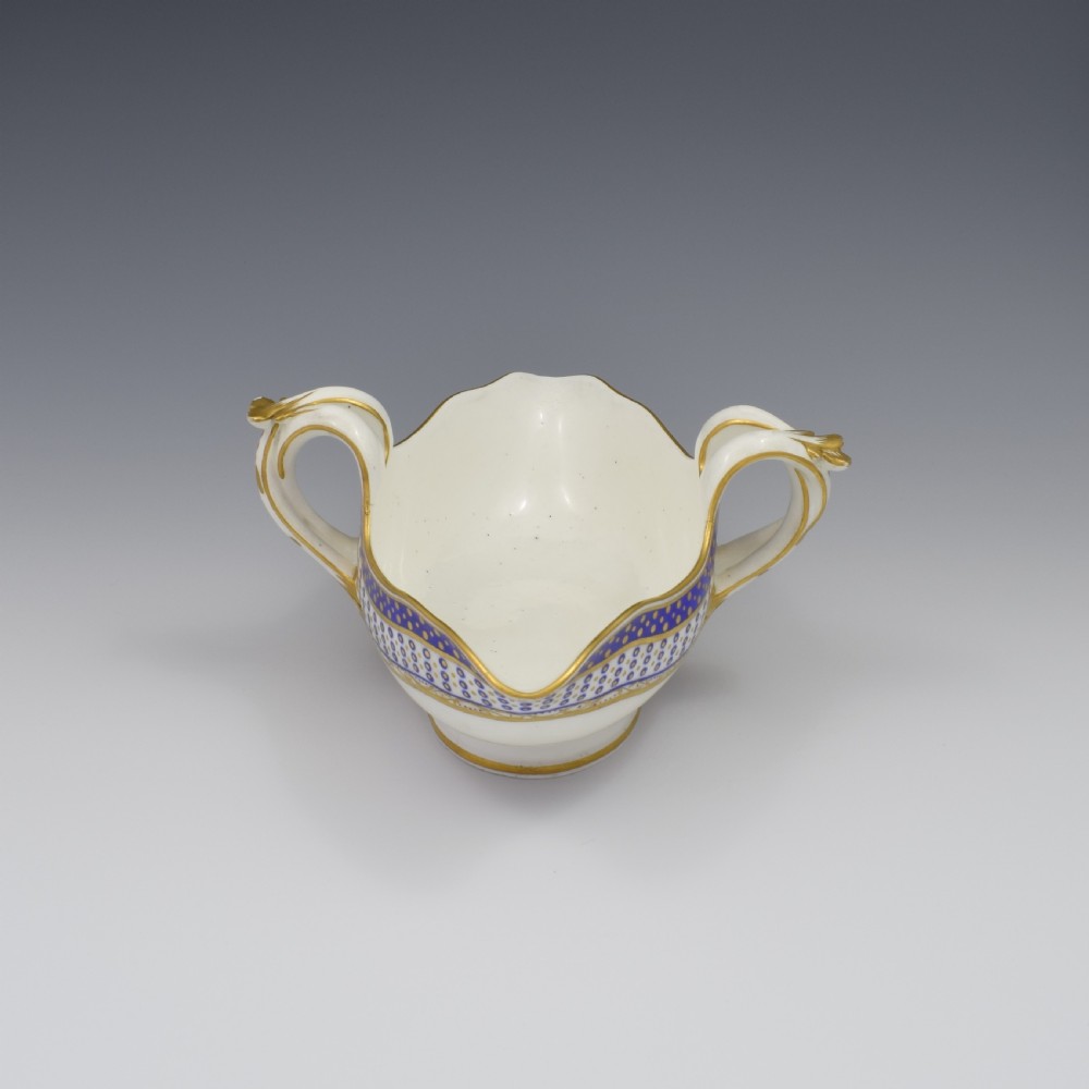 18th Century Sevres Porcelain Sauciere A Deux Sauceboat & Plate Pois Bleu 1788 View X