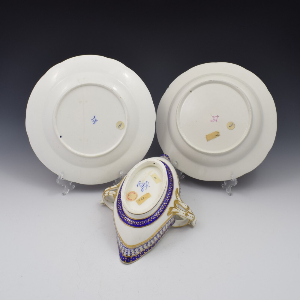 18th Century Sevres Porcelain Sauciere A Deux Sauceboat & Plate Pois Bleu 1788 View XX