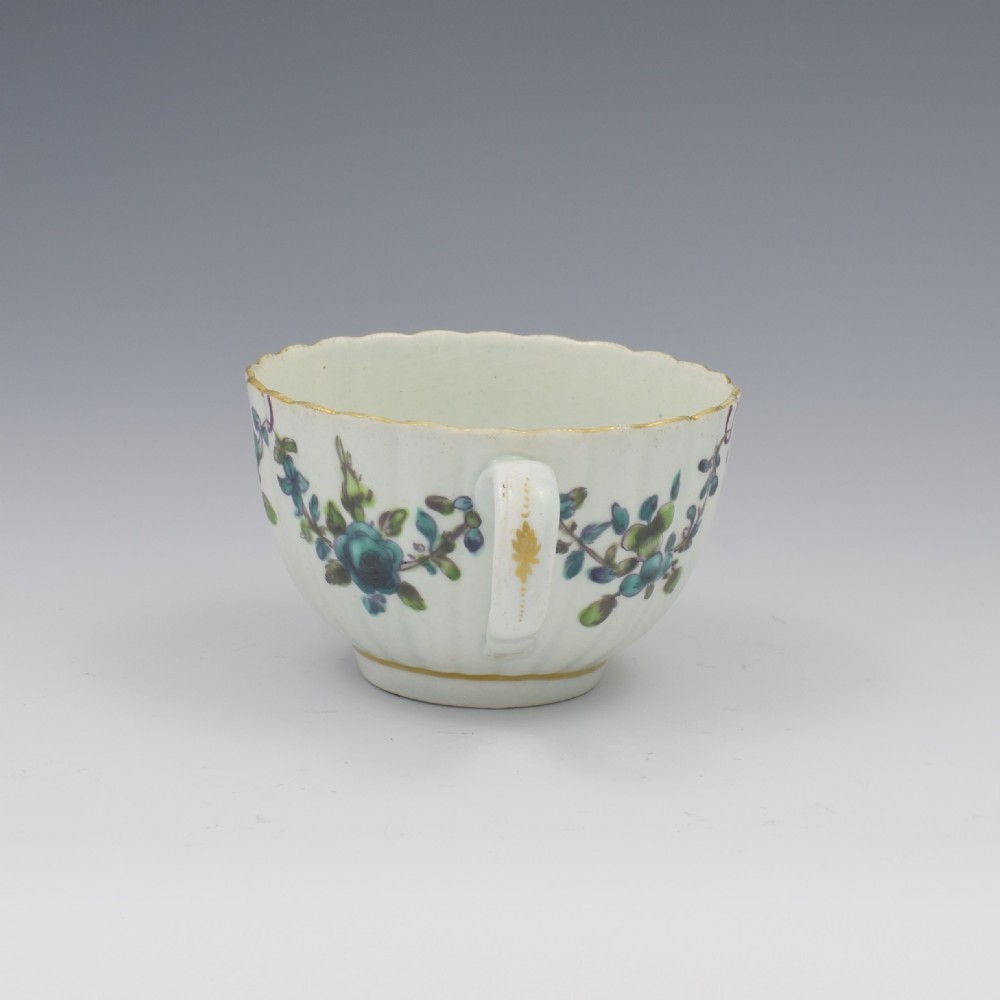 First Period Worcester Porcelain Fluted Cup & Saucer c.1770 View IV