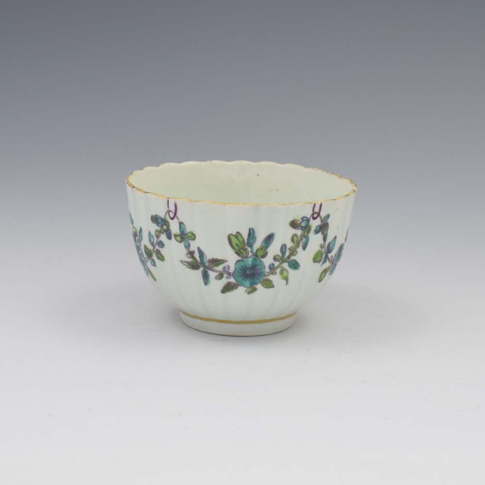 First Period Worcester Porcelain Fluted Cup & Saucer c.1770 View VI