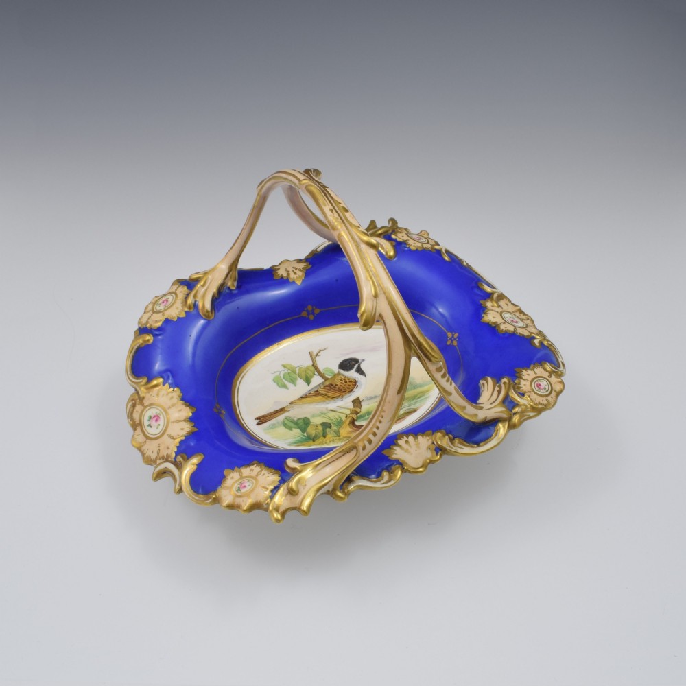 Fine & Large Alcock Rococo Porcelain Ornithological Basket c.1845