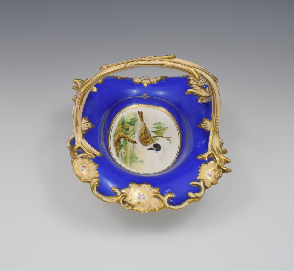 Fine & Large Alcock Rococo Porcelain Ornithological Basket c.1845 View III