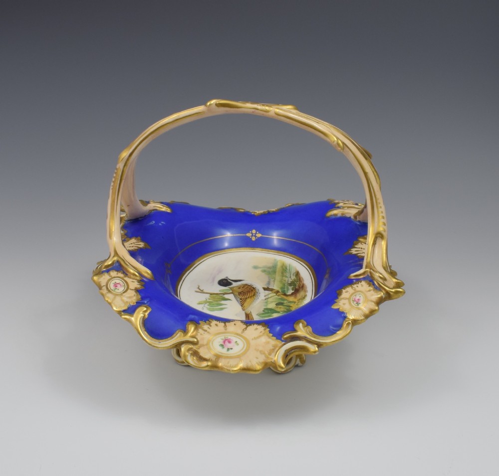 Fine & Large Alcock Rococo Porcelain Ornithological Basket c.1845 View VI