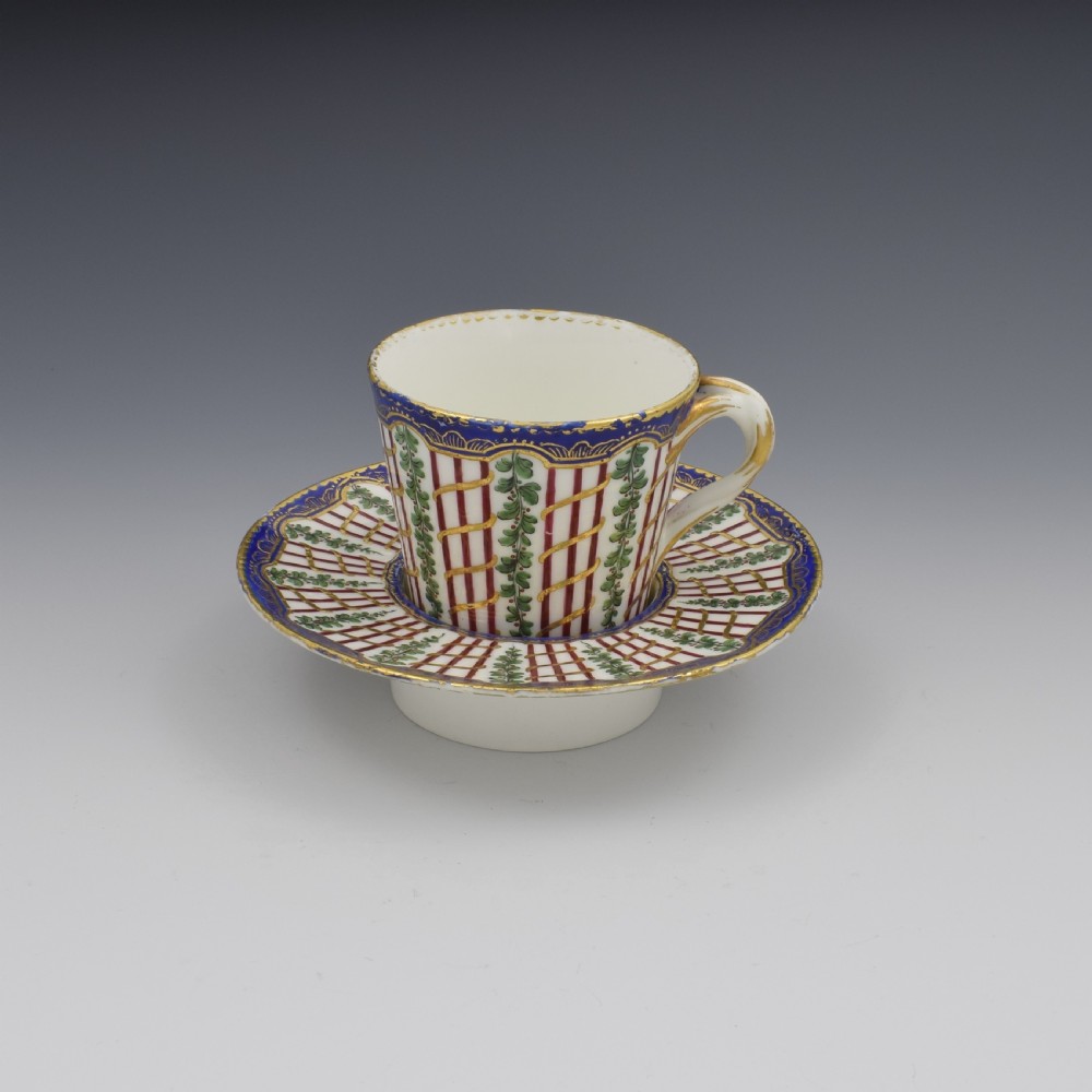18th Century Sevres Porcelain Trembleuse Cup & Saucer Hop Trellis