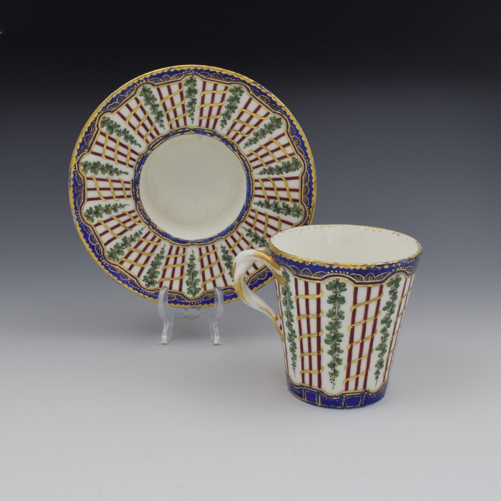 18th Century Sevres Porcelain Trembleuse Cup & Saucer Hop Trellis View II