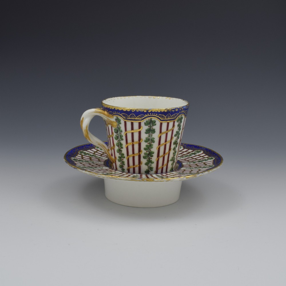 18th Century Sevres Porcelain Trembleuse Cup & Saucer Hop Trellis View IV
