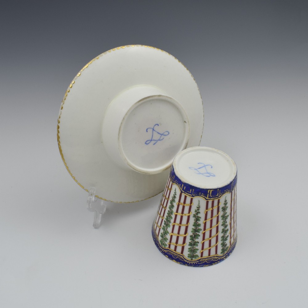 18th Century Sevres Porcelain Trembleuse Cup & Saucer Hop Trellis View XI