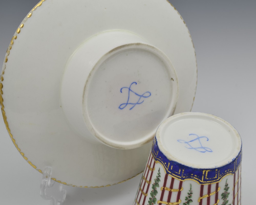 18th Century Sevres Porcelain Trembleuse Cup & Saucer Hop Trellis View XII
