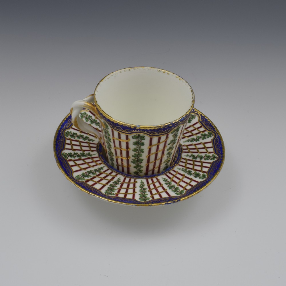 18th Century Sevres Porcelain Trembleuse Cup & Saucer Hop Trellis View XIII
