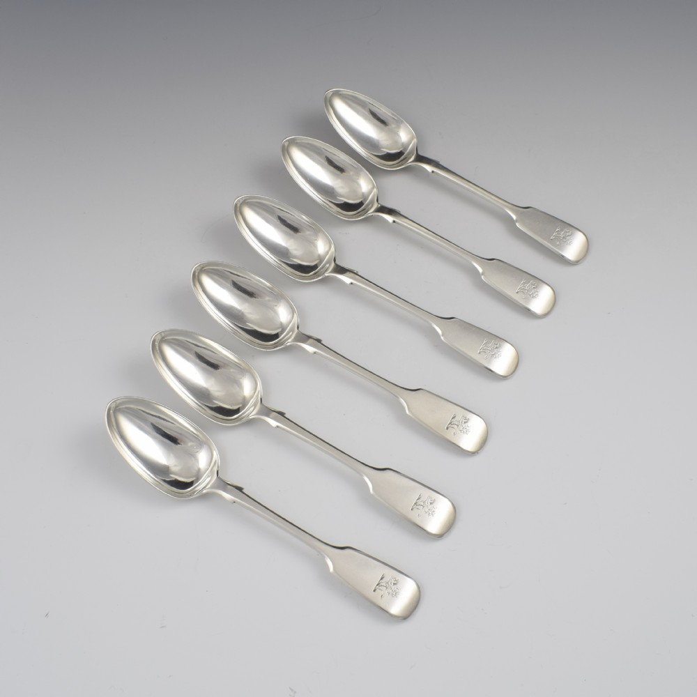 Set Of 6 Fiddle Pattern Provincial Exeter Silver Dessert Spoons 