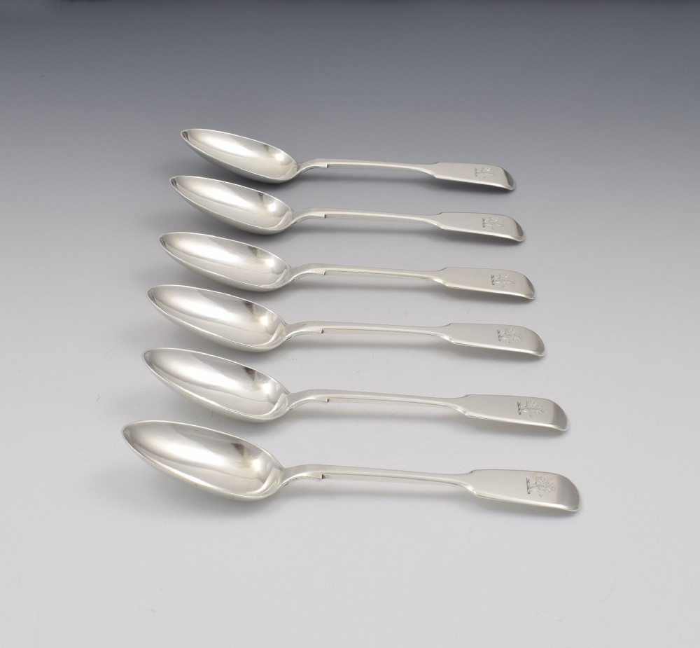 Set Of 6 Fiddle Pattern Provincial Exeter Silver Dessert Spoons  View IV
