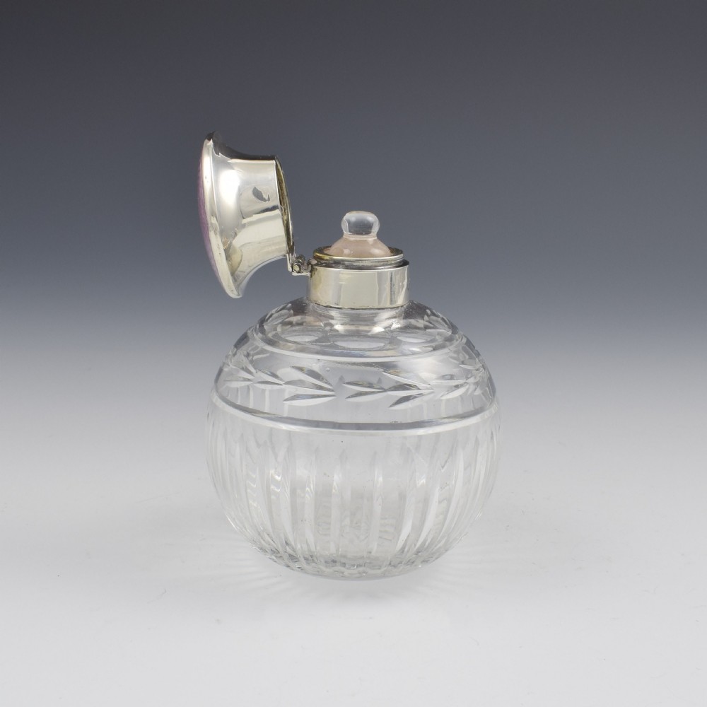 Silver, Lilac Guilloche Enamel & Cut Glass Scent Bottle View X