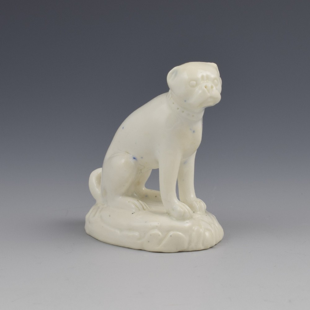 Derby Porcelain White Glazed Figure Of A Pug c.1830