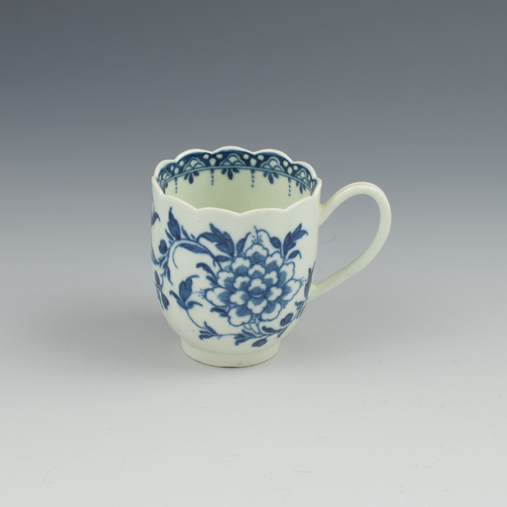 First Period Worcester Porcelain Scalloped Peony Coffee Cup c.1765-1770