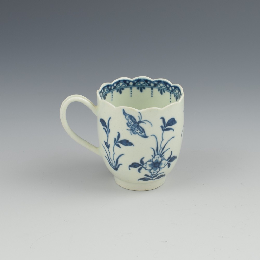 First Period Worcester Porcelain Scalloped Peony Coffee Cup c.1765-1770 View II